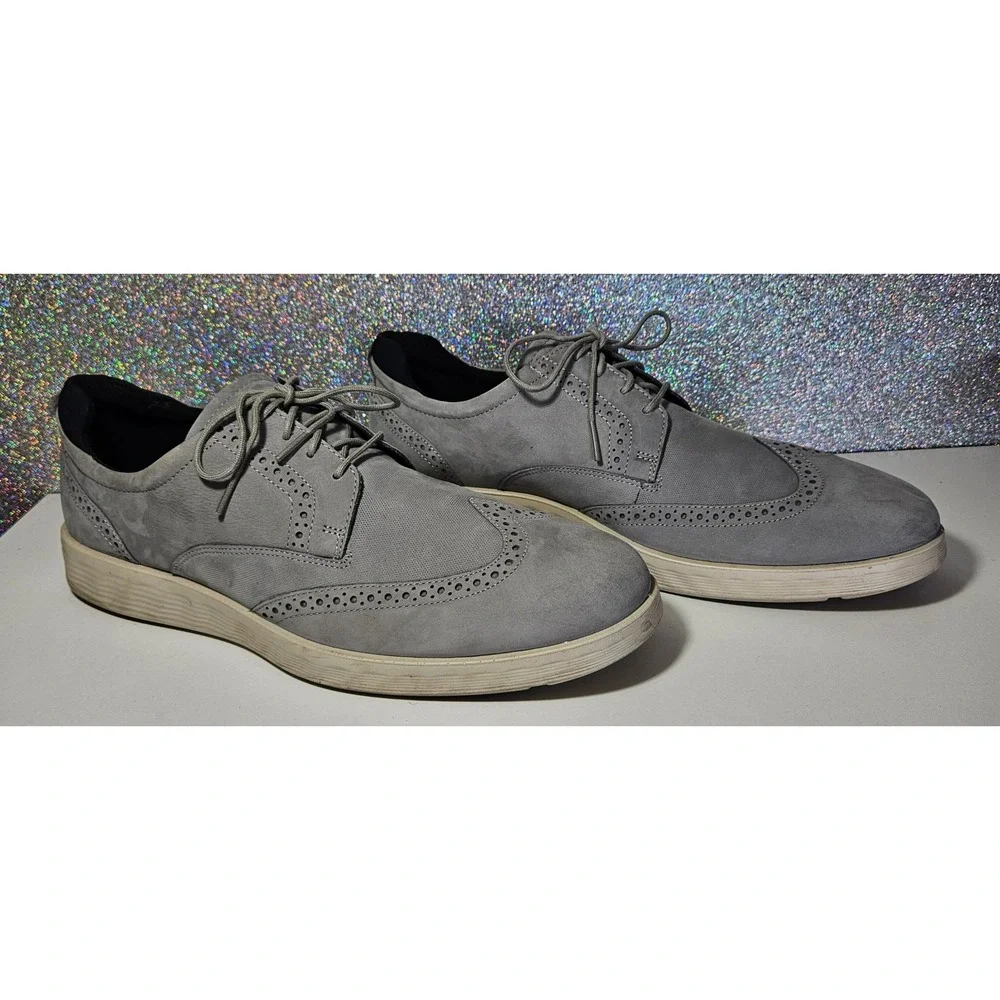 ECCO S Lite Hybrid Wingtip Brogue Oxford Shoes Men Size 12 EU 46 Grey Suede‎